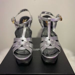 Saint Laurent Sandal Heels, Size 38, Color Silver